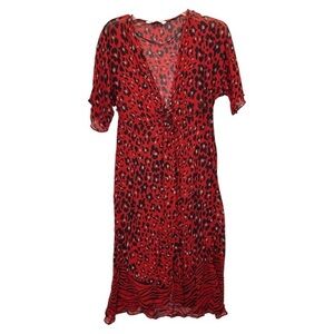 ZARA WOMEN’S THE ABBY SHIRT BLACK RED SHEER TWIST KNOT  ANIMAL PRINT SZ S